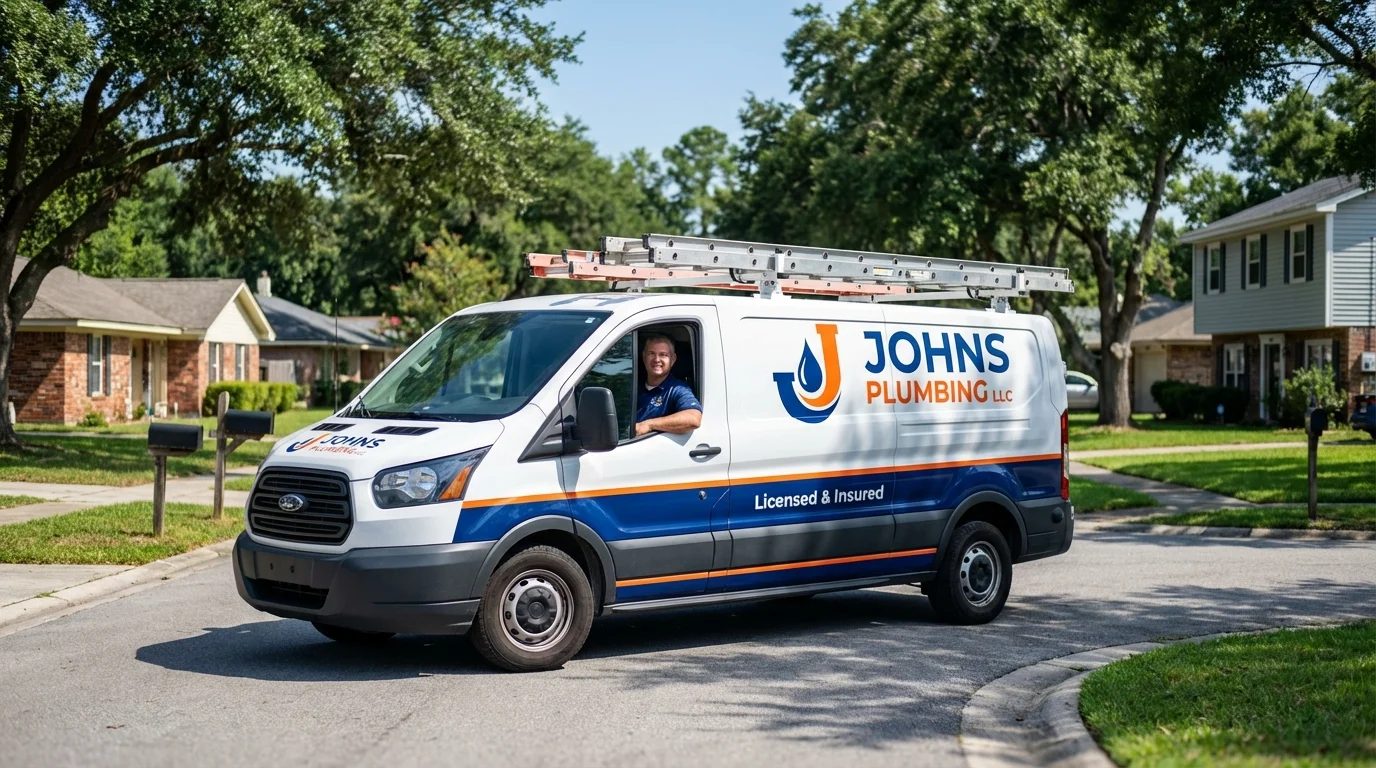 Johns Plumbing LLC service van in Galesville, WI