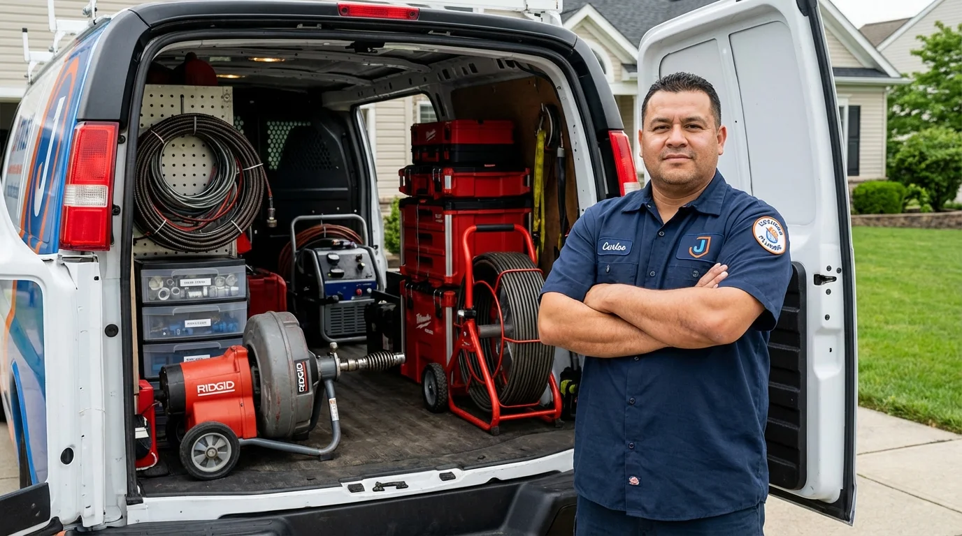 Professional drain cleaning equipment and Johns Plumbing LLC plumber in Galesville