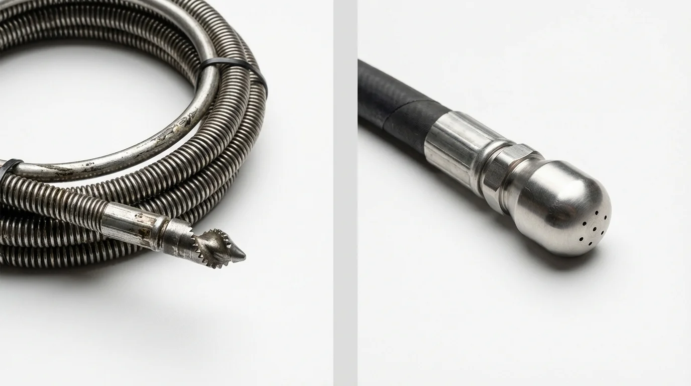 Drain snake cable and hydro jetting nozzle used for drain cleaning in Galesville, WI