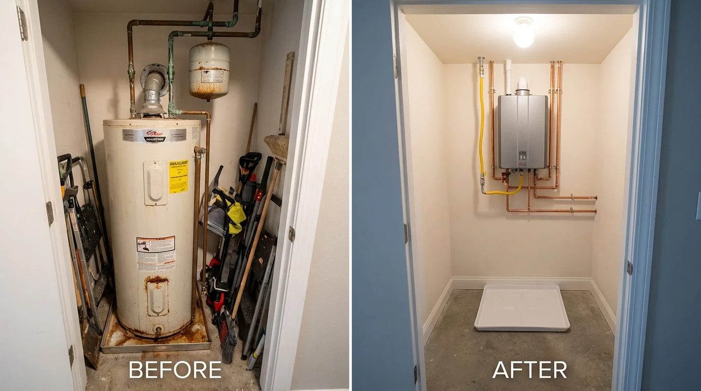 Tank water heater versus wall-mounted tankless unit comparison for Galesville, WI homeowners